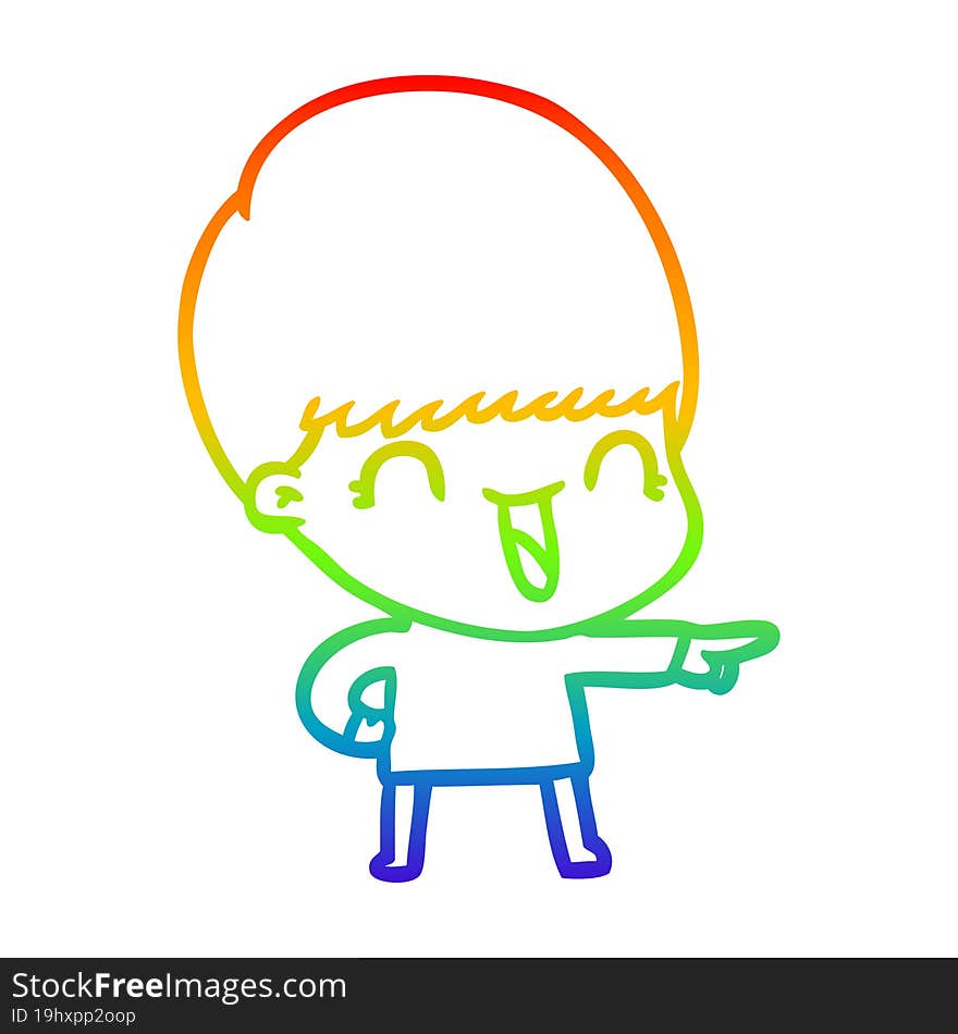 Rainbow Gradient Line Drawing Happy Cartoon Boy