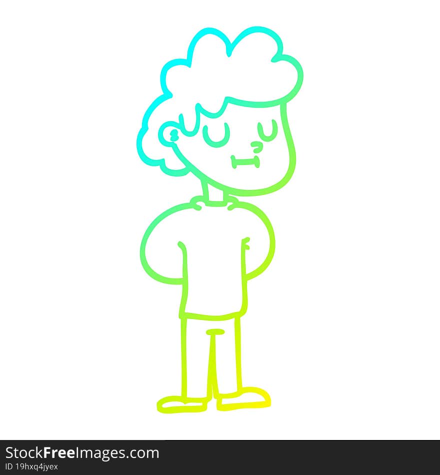 Cold Gradient Line Drawing Cartoon Happy Boy