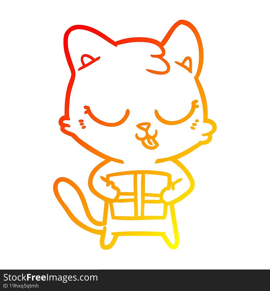 warm gradient line drawing of a cute cartoon cat