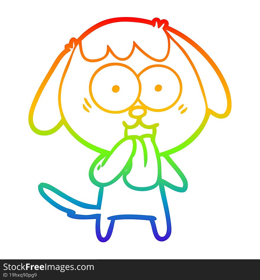 rainbow gradient line drawing of a cute cartoon dog