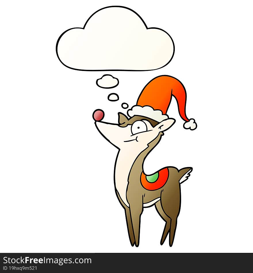 cartoon christmas reindeer with thought bubble in smooth gradient style