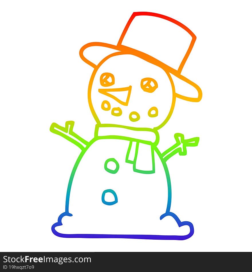 rainbow gradient line drawing cartoon snowman