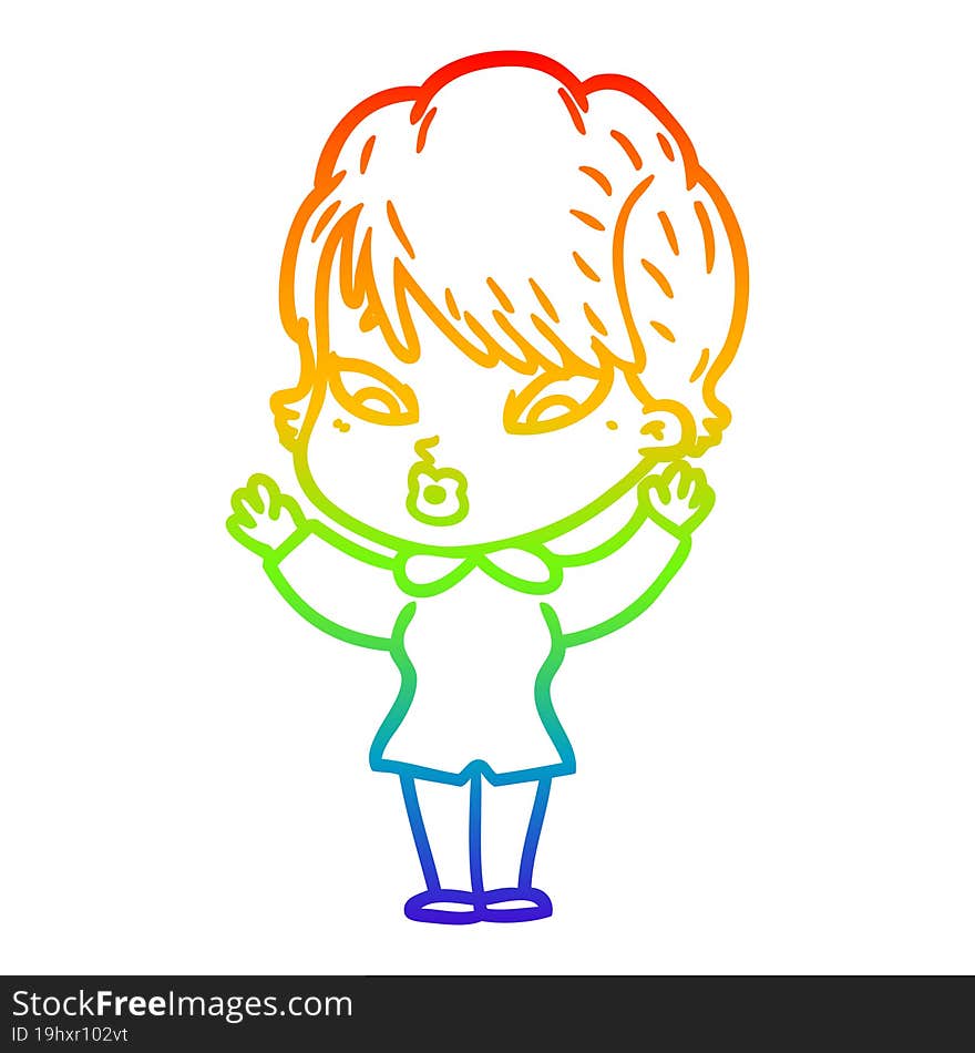 rainbow gradient line drawing of a cartoon woman