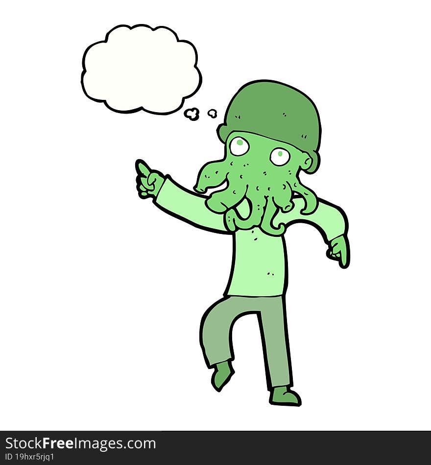 Cartoon Alien Man Dancing With Thought Bubble