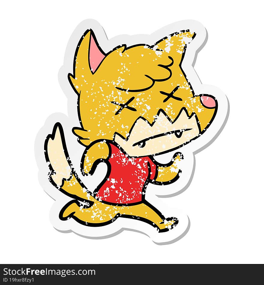 distressed sticker of a cartoon dead fox