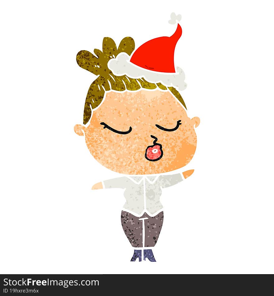 retro cartoon of a calm woman wearing santa hat