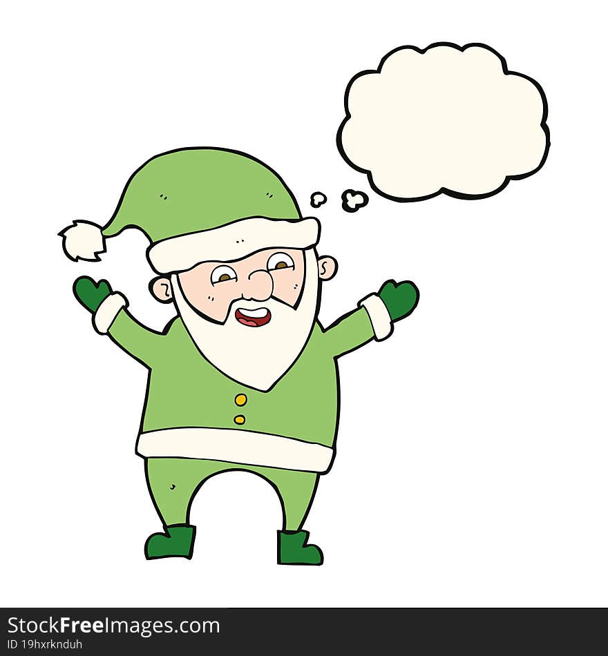 cartoon santa claus with thought bubble