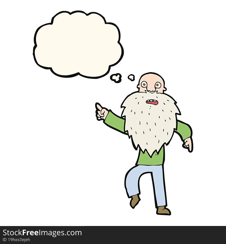 cartoon stressed old man with thought bubble