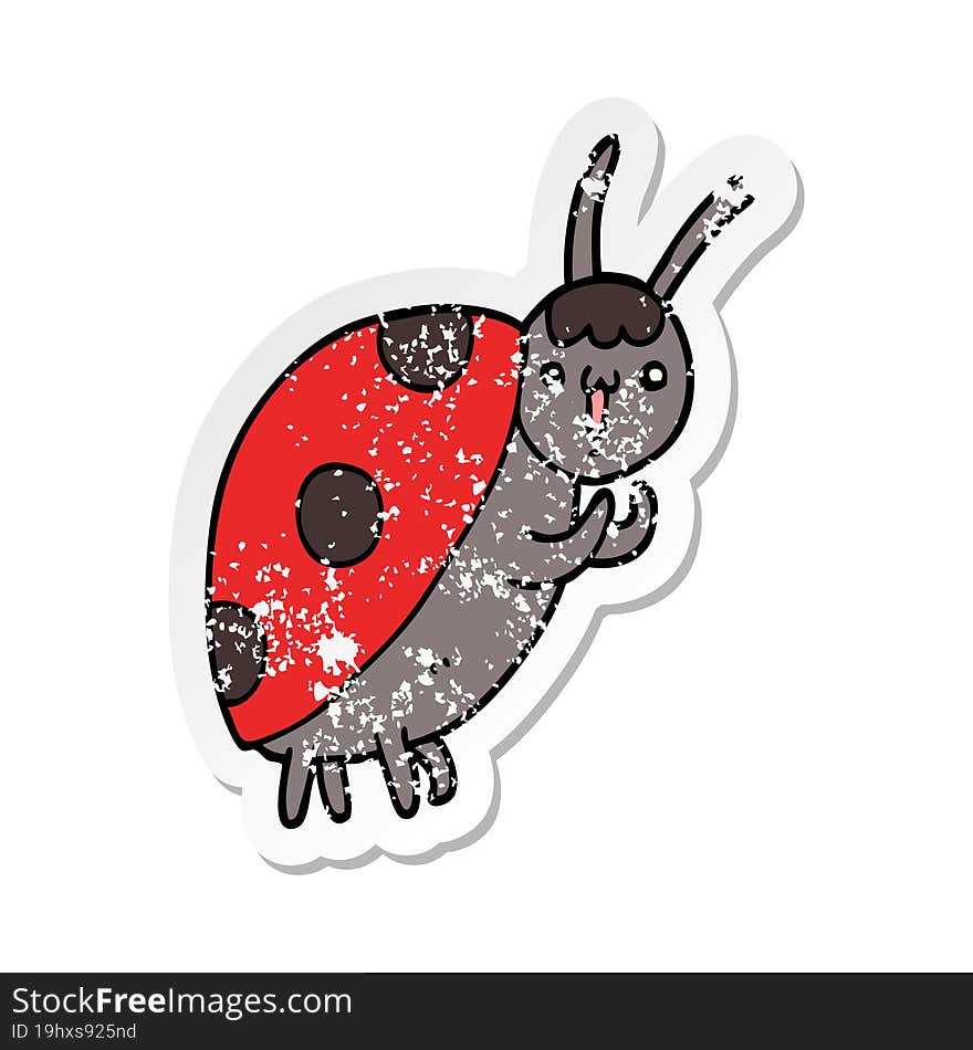 distressed sticker of a cute cartoon ladybug