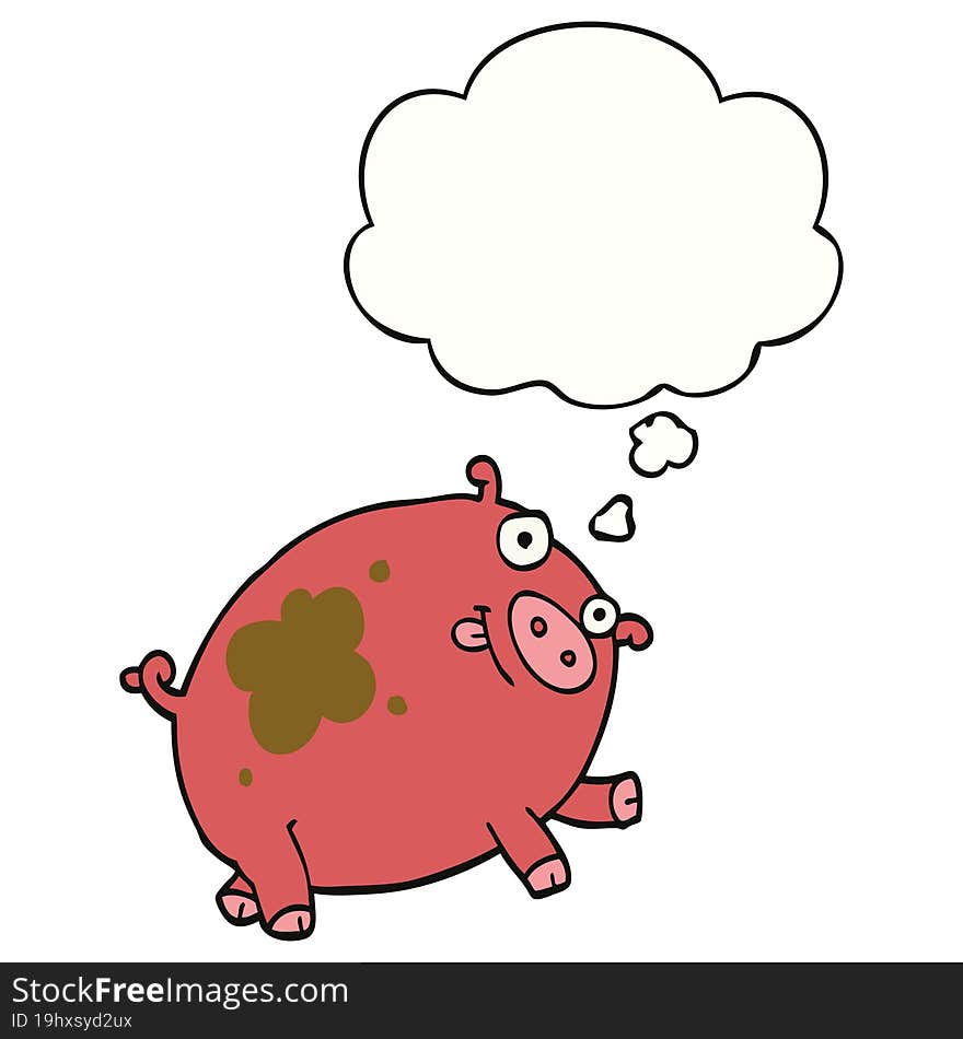 Cartoon Pig And Thought Bubble