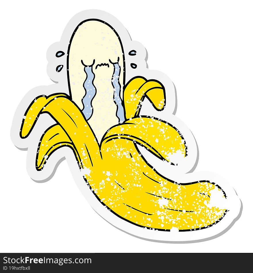 distressed sticker of a cartoon crying banana