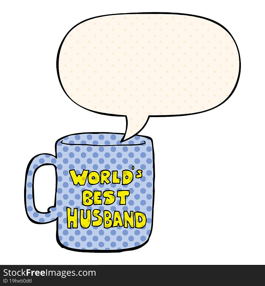 worlds best husband mug and speech bubble in comic book style