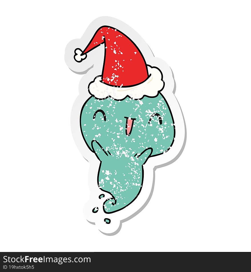 hand drawn christmas distressed sticker cartoon of kawaii ghost