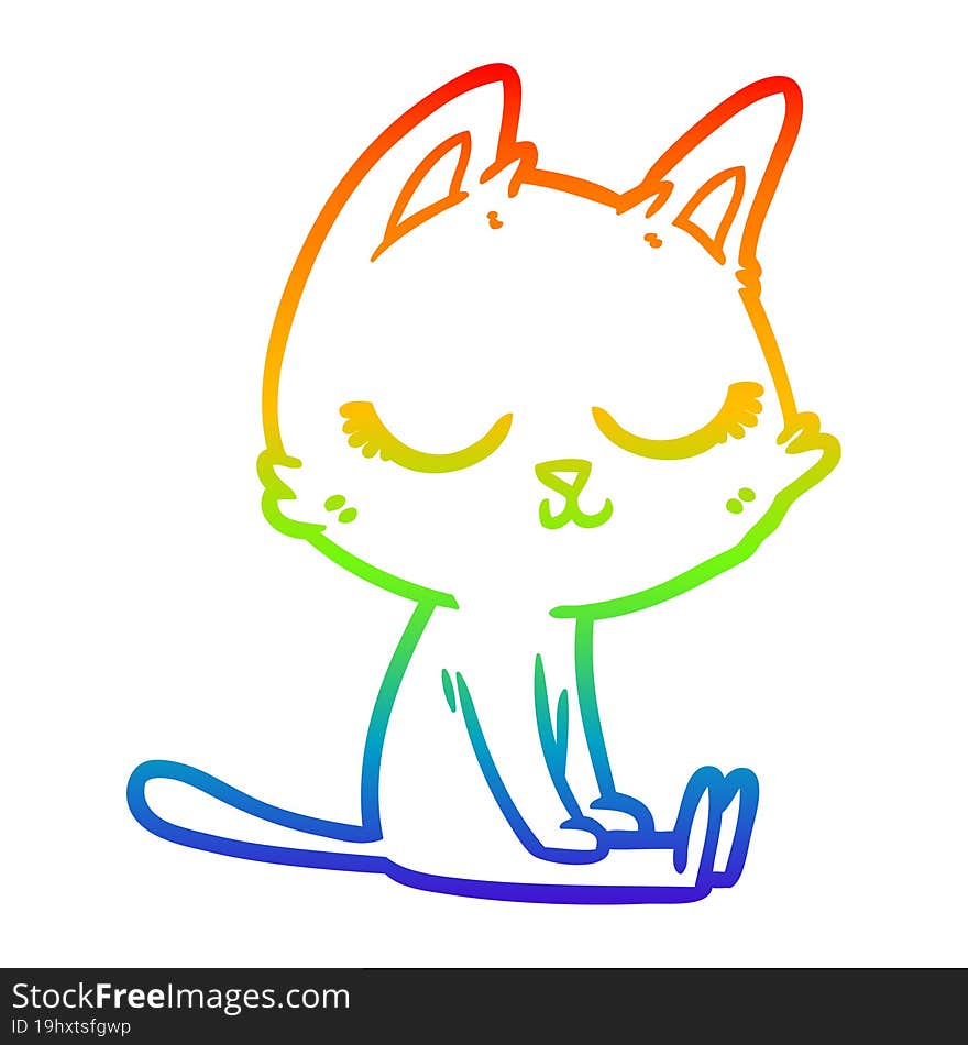 rainbow gradient line drawing calm cartoon cat