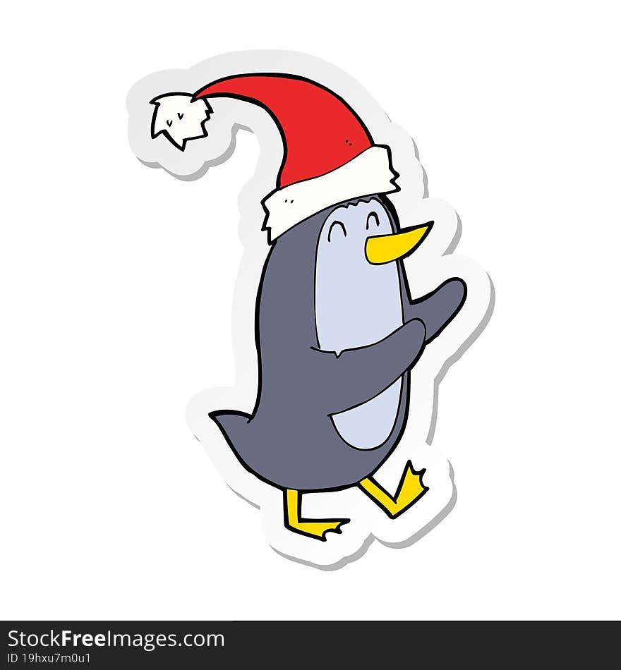 sticker of a cartoon christmas penguin