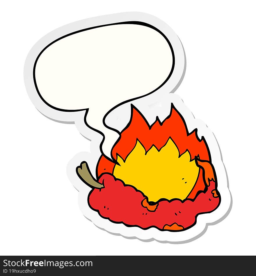 cartoon hot chili pepper and speech bubble sticker