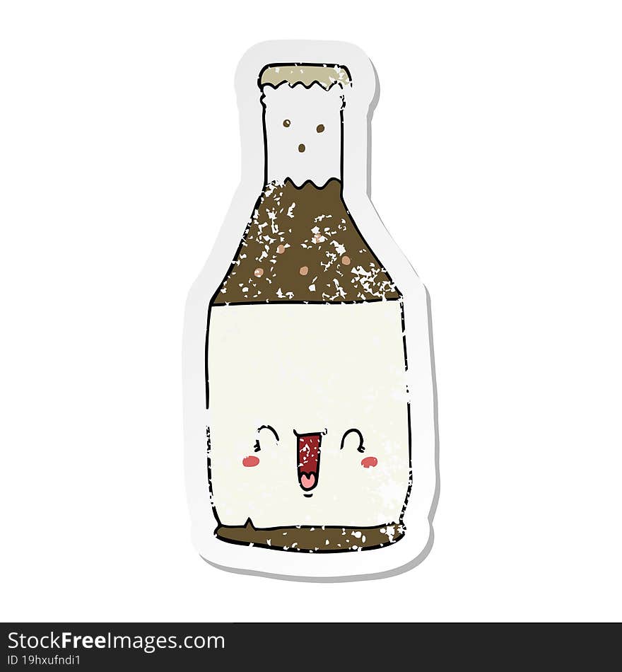 Distressed Sticker Of A Cartoon Beer Bottle