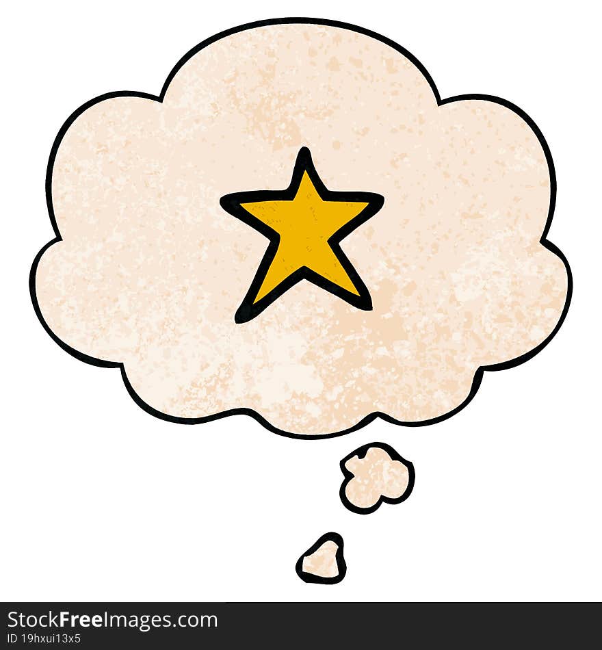 cartoon star symbol and thought bubble in grunge texture pattern style