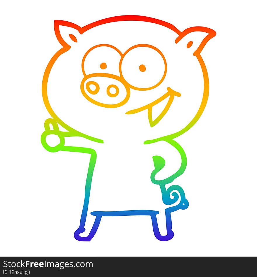 rainbow gradient line drawing of a cheerful pig cartoon