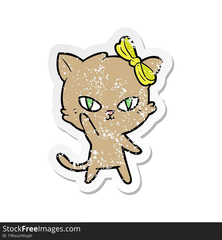 distressed sticker of a cute cartoon cat