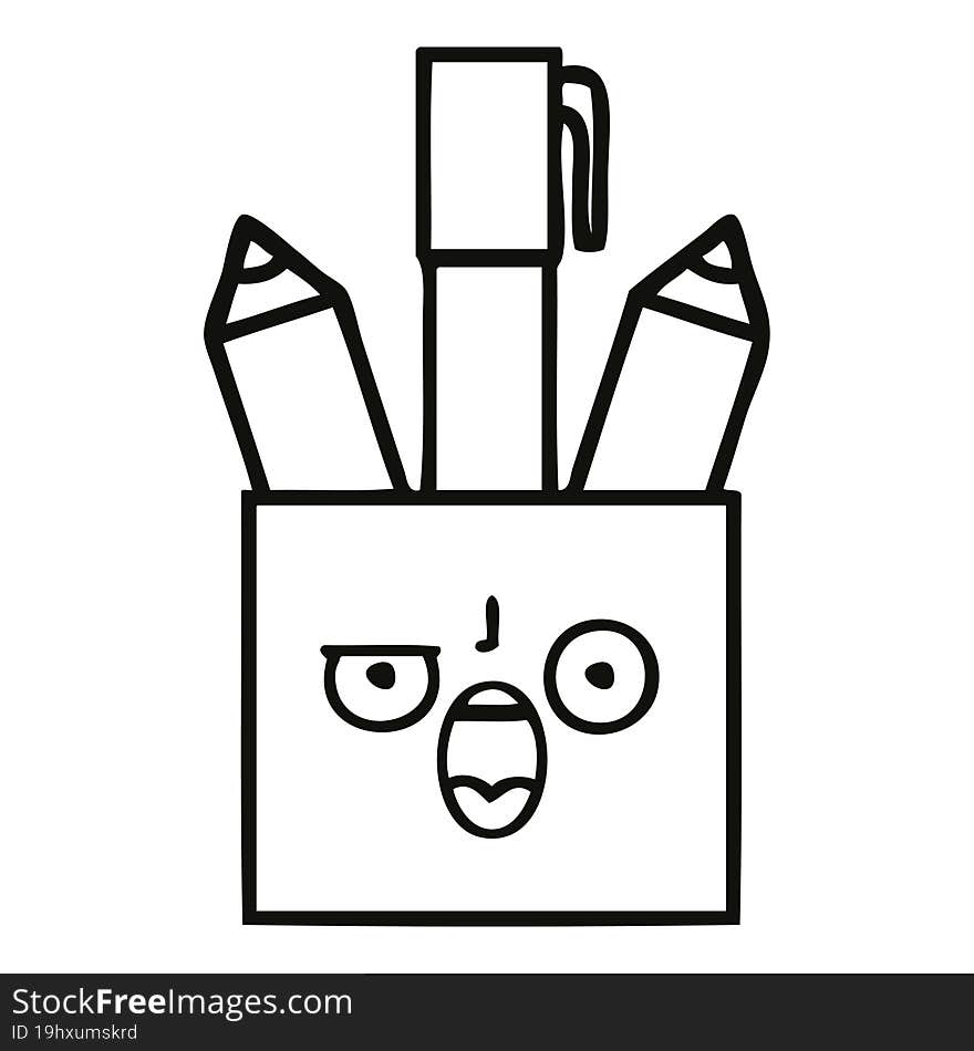 line drawing cartoon of a pencil pot