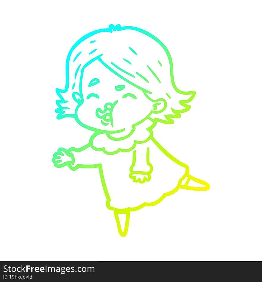 cold gradient line drawing of a cartoon girl pulling face