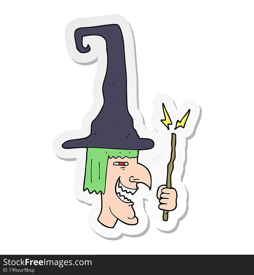 sticker of a cartoon laughing witch