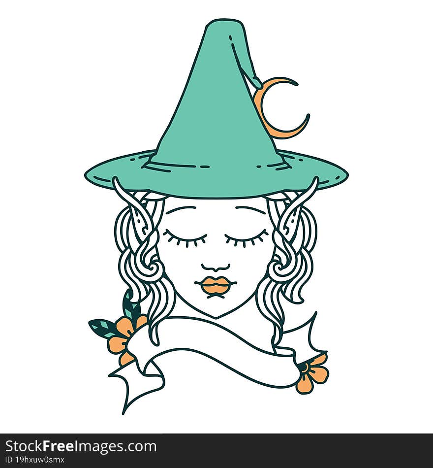 Retro Tattoo Style elf mage character face. Retro Tattoo Style elf mage character face