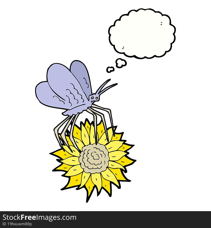 thought bubble cartoon butterfly on flower