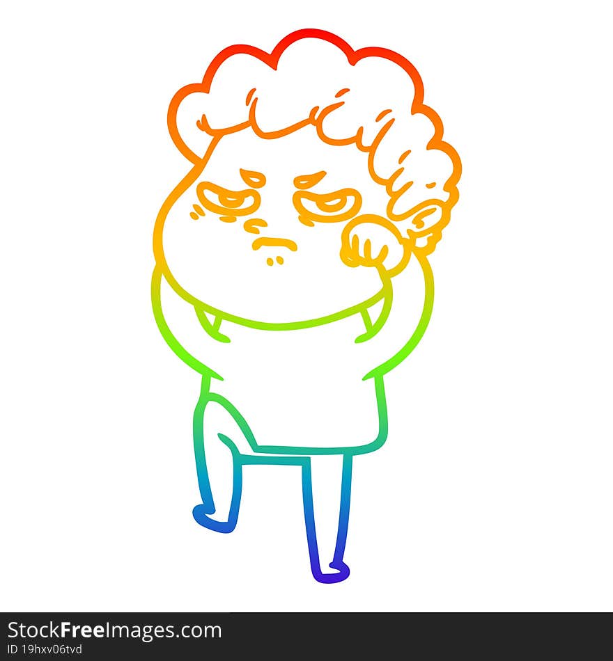 rainbow gradient line drawing cartoon angry man