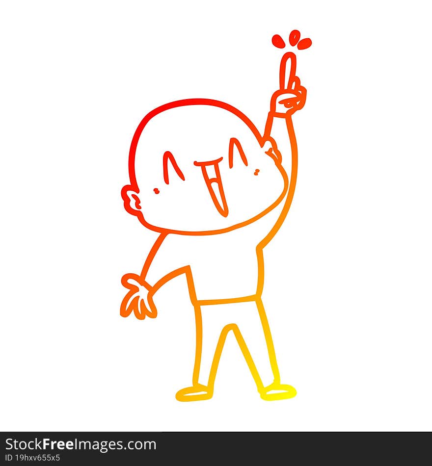 warm gradient line drawing happy cartoon bald man with great idea