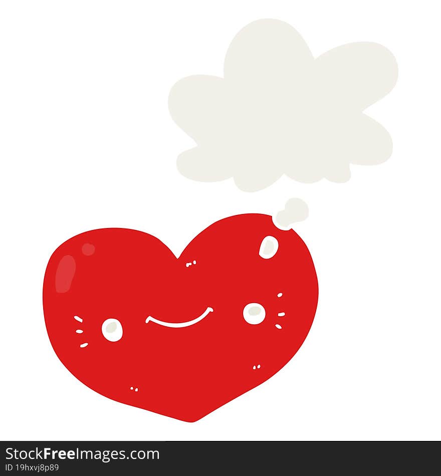 heart cartoon character and thought bubble in retro style