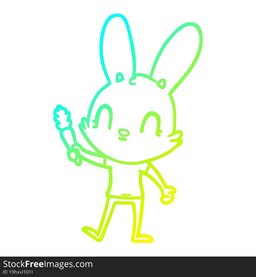 cold gradient line drawing cute cartoon rabbit with carrot