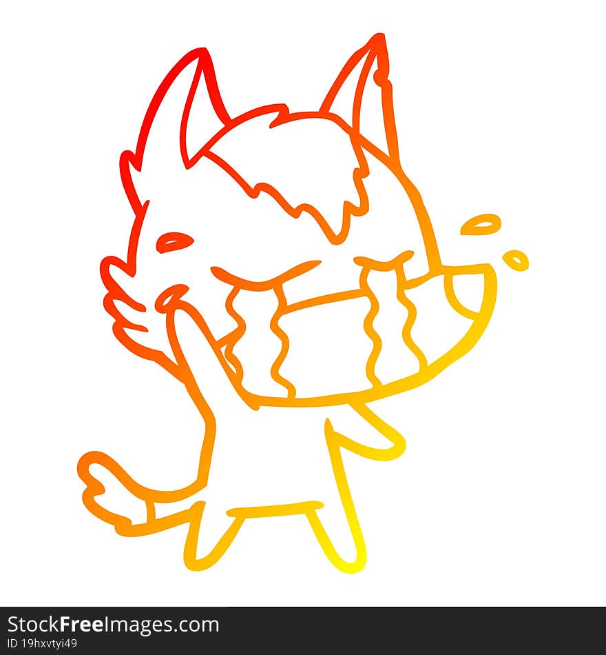 Warm Gradient Line Drawing Cartoon Crying Wolf