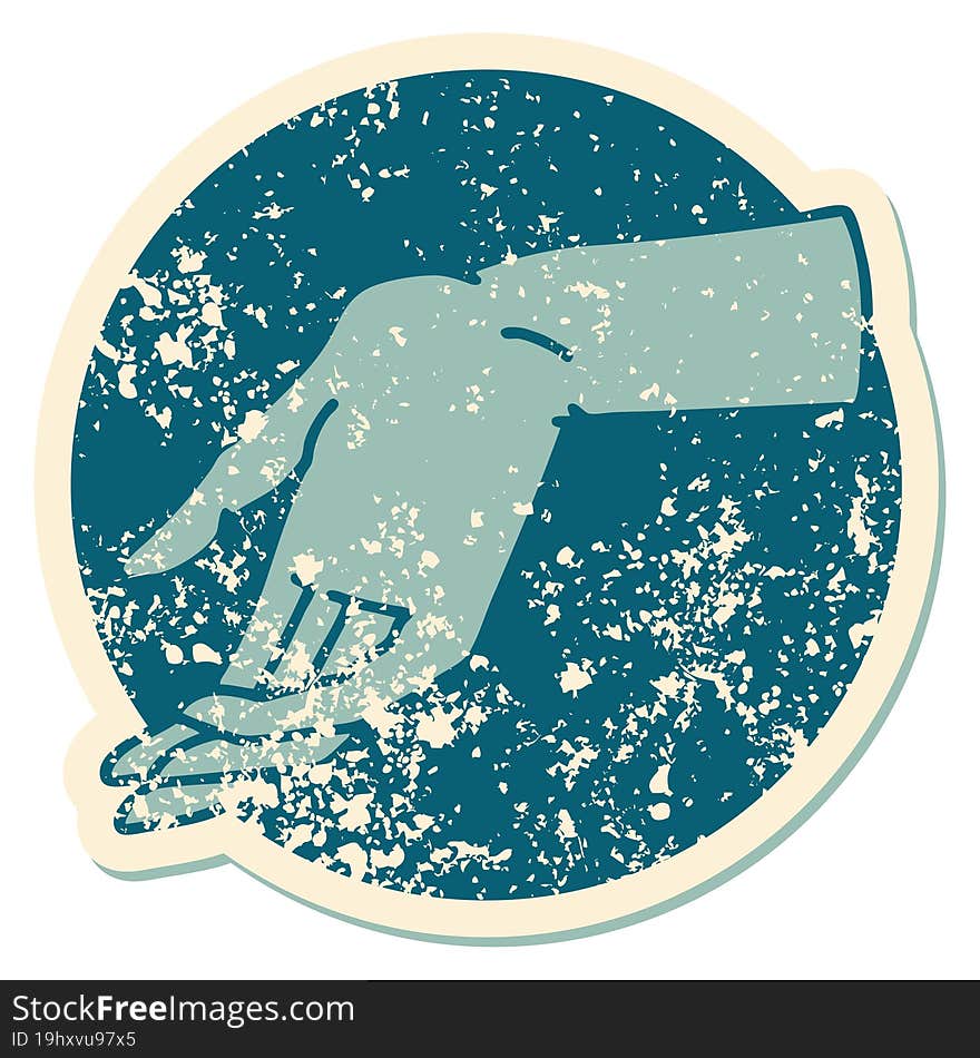 distressed sticker tattoo style icon of a hand