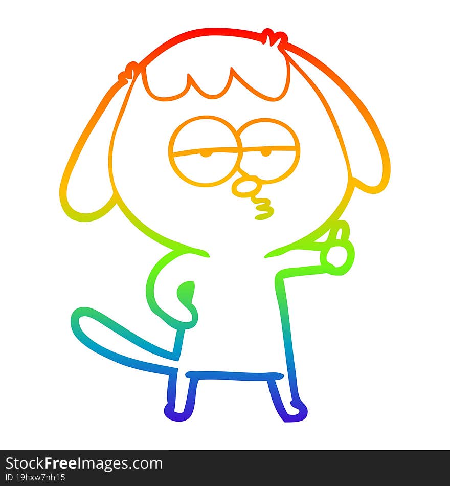 rainbow gradient line drawing of a cartoon bored dog