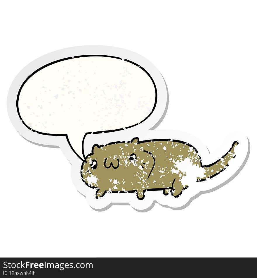 Cartoon Cat And Speech Bubble Distressed Sticker