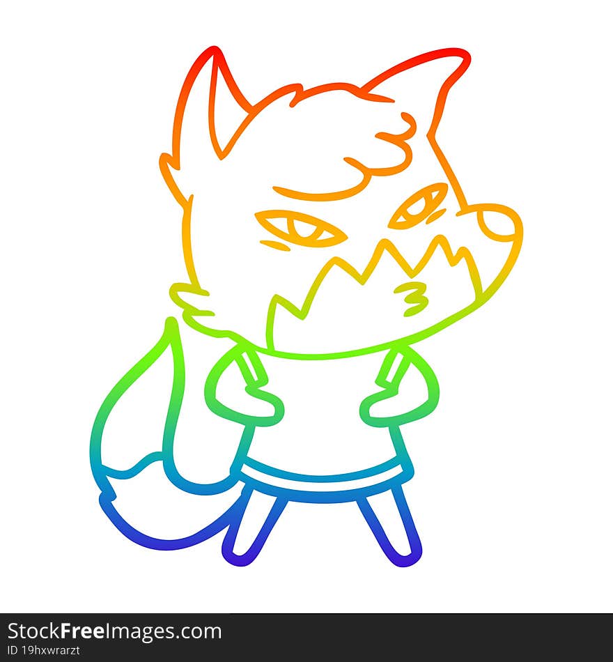 rainbow gradient line drawing clever cartoon fox