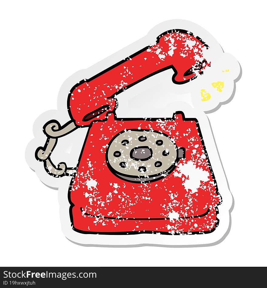 Distressed Sticker Of A Cartoon Ringing Telephone