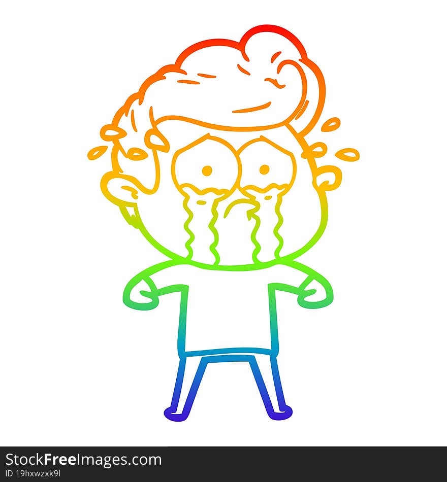 rainbow gradient line drawing cartoon crying man