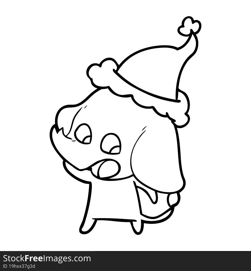 cute line drawing of a elephant wearing santa hat