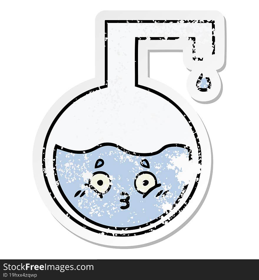 distressed sticker of a cute cartoon science experiment