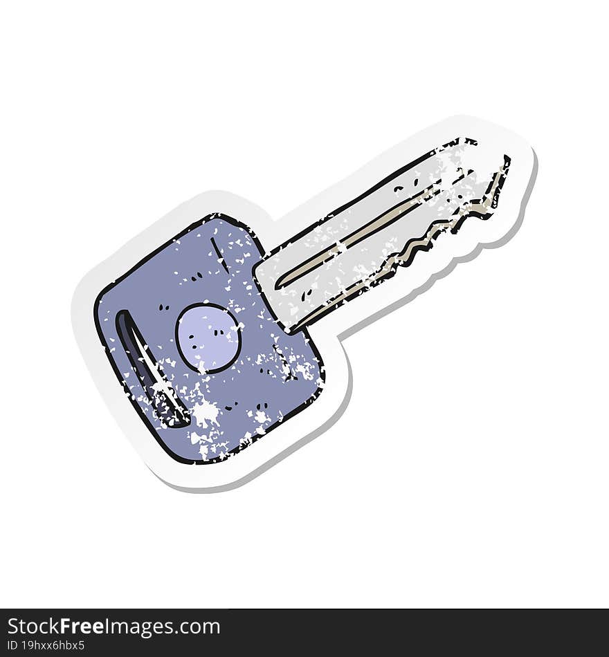 Retro Distressed Sticker Of A Cartoon Car Key