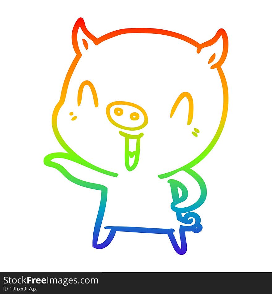 Rainbow Gradient Line Drawing Happy Cartoon Pig