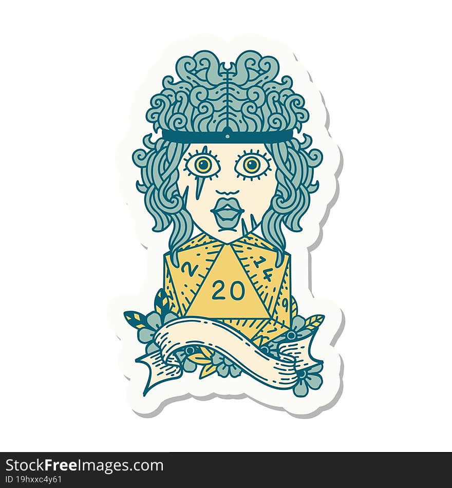 sticker of a human barbarian with natural twenty dice roll. sticker of a human barbarian with natural twenty dice roll