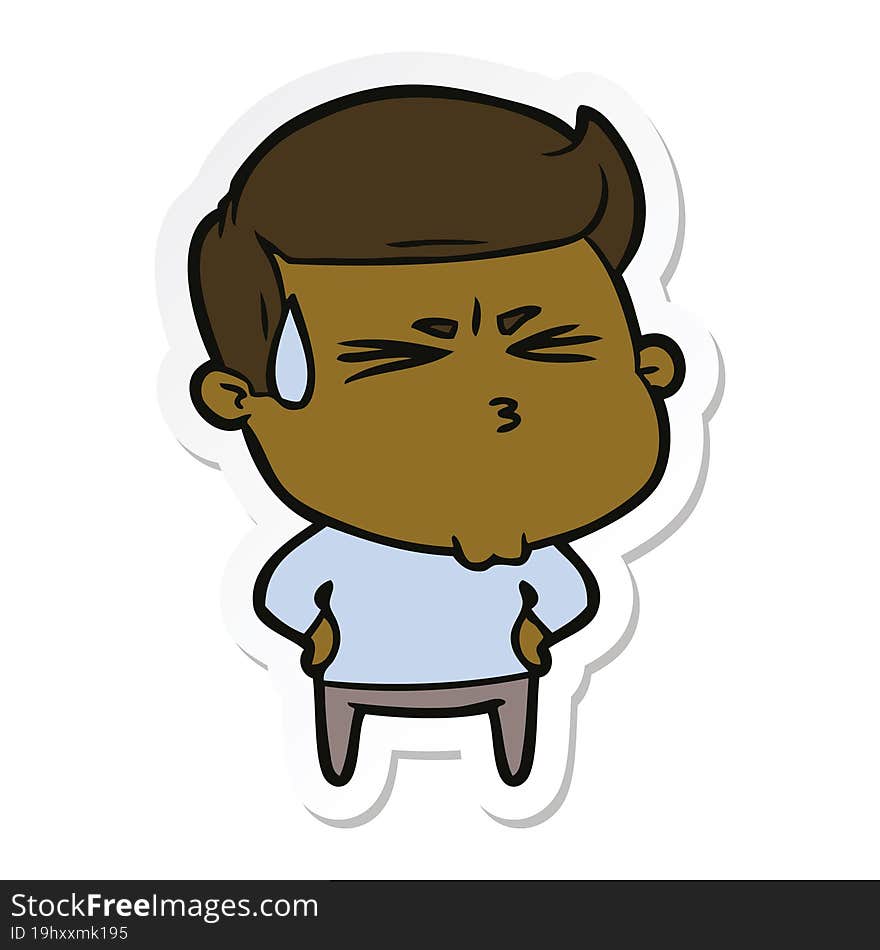 sticker of a cartoon frustrated man