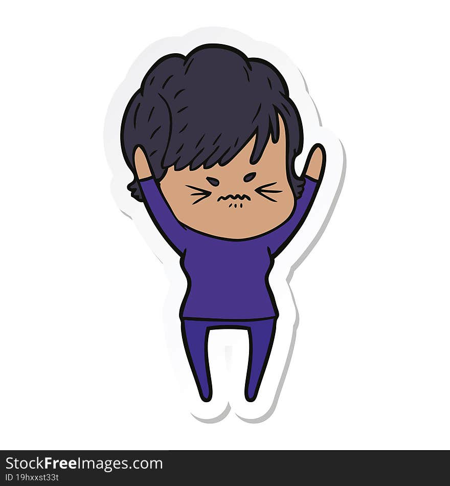 Sticker Of A Cartoon Frustrated Woman