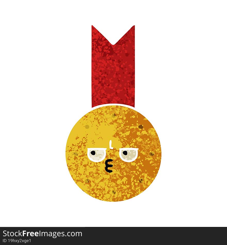 retro illustration style cartoon gold medal