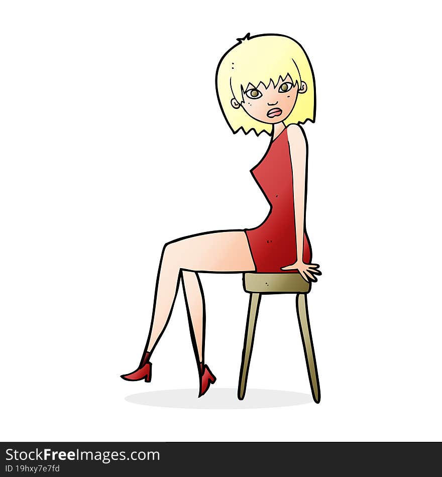 cartoon woman sitting on stool