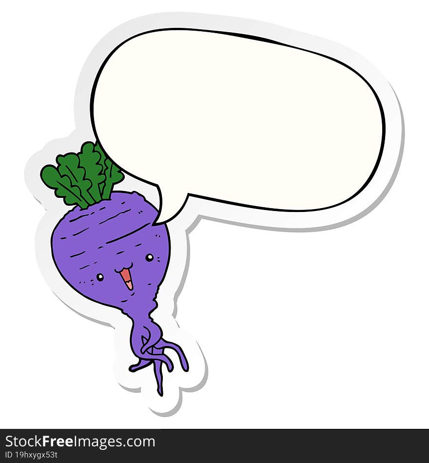 Cartoon Turnip And Speech Bubble Sticker